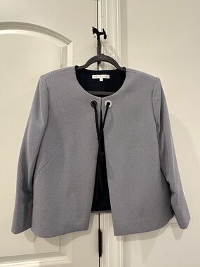 Preston & York Navy and White Collarless Tie-Front Jacket